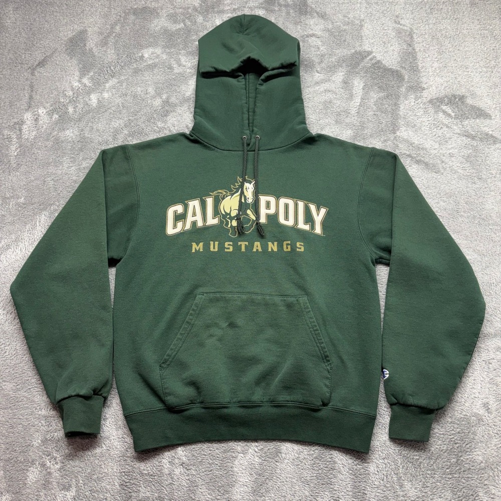 Champion Hoodie Men Small Green Good Cal Poly Mustangs Eco Fleece Pullover
